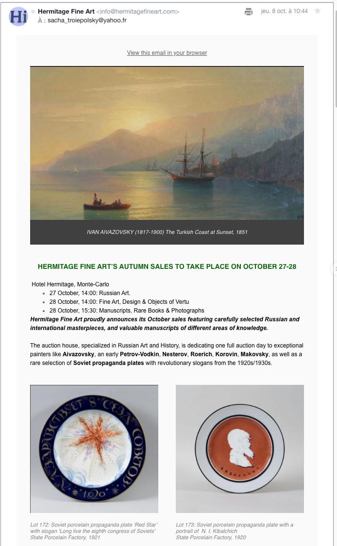 Catalogue. Hermitage fine art|s autumn sales. Auctions - Russian Art - Fine Art - Manuscripts - Photographs. 2020-10-28